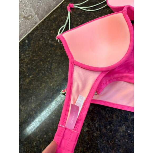 Victoria’s Secret Hot Pink Bikini Swim Set 36DD Top Size L Bottoms NWOT - Picture 10 of 12